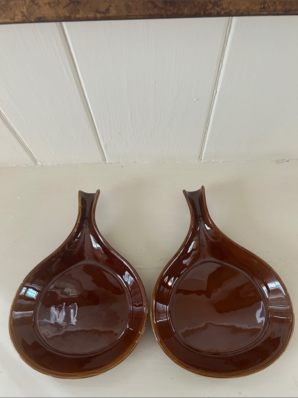 Vintage Hall Brown Glaze Stoneware Skillet Dish Pair